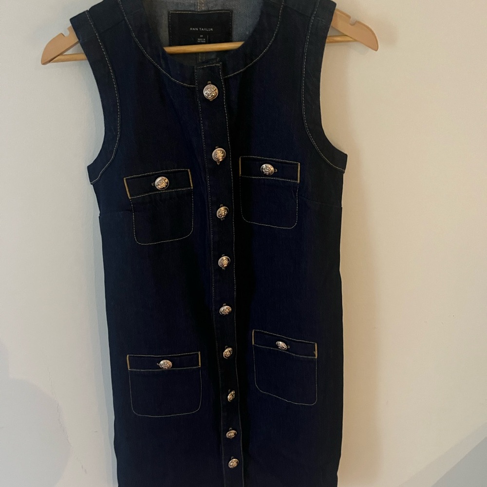 Ann Taylor Blue Denim Top with Contrast Stitching